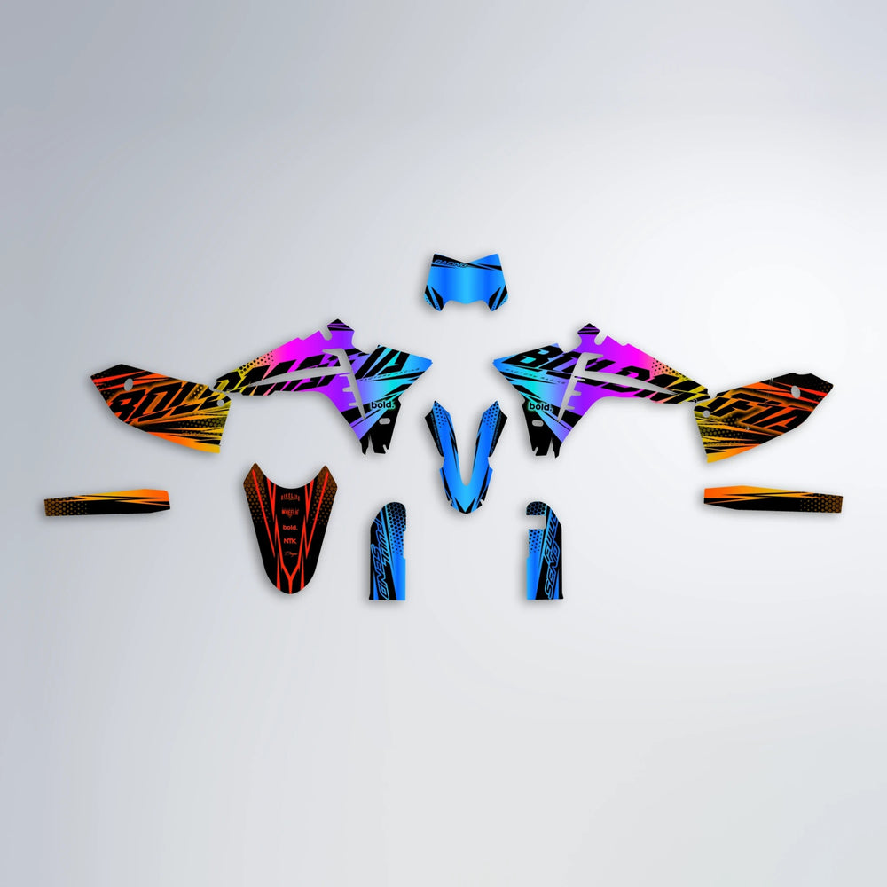 NIGHTFLARE Fantic graphics kit parts layout in Sunset Fade