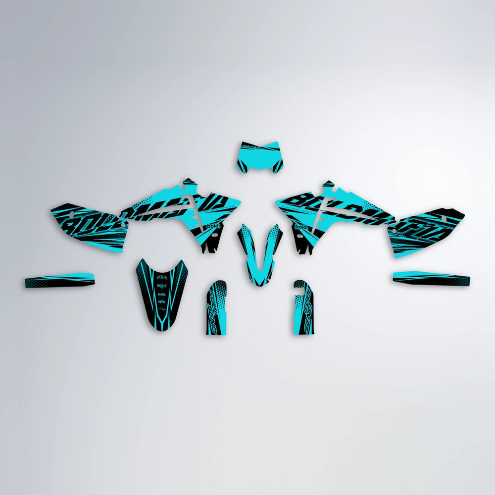 NIGHTFLARE Fantic graphics kit parts layout in Teal