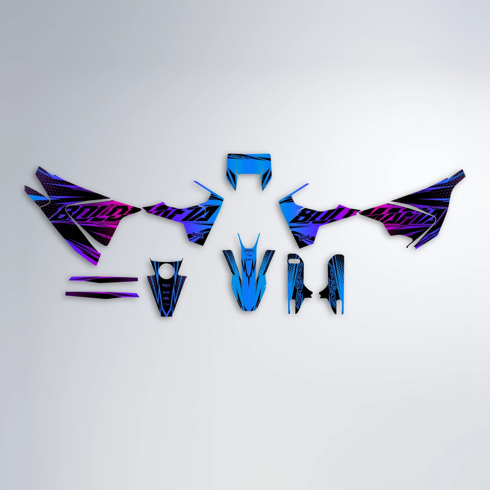 NIGHTFLARE Husqvarna 701 graphics kit parts layout in Blue Purple Fade