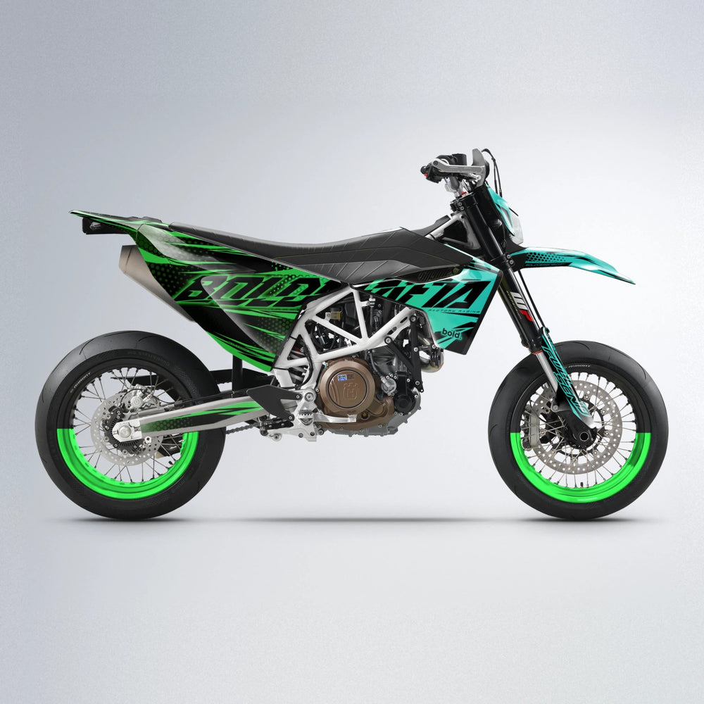 NIGHTFLARE Husqvarna 701 supermoto graphics kit in Cyan & Green