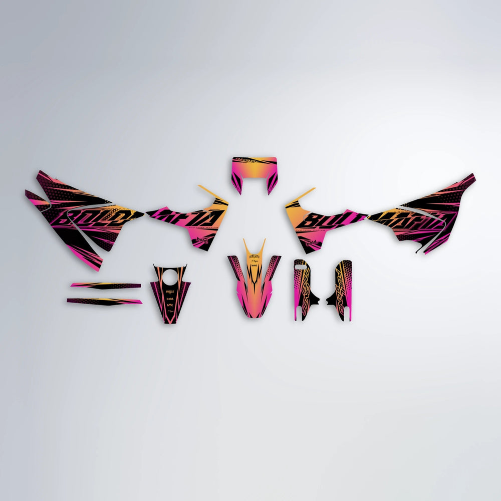 NIGHTFLARE Husqvarna 701 graphics kit parts layout in Pink & Yellow