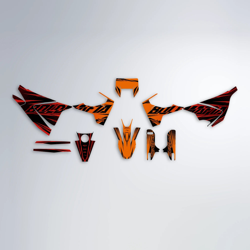 NIGHTFLARE Husqvarna 701 graphics kit parts layout in Red & Orange