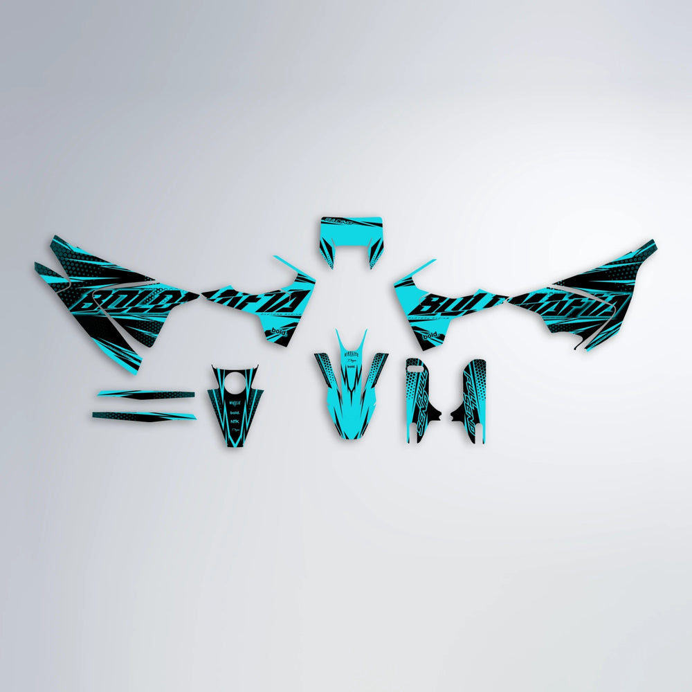NIGHTFLARE Husqvarna 701 graphics kit parts layout in Teal