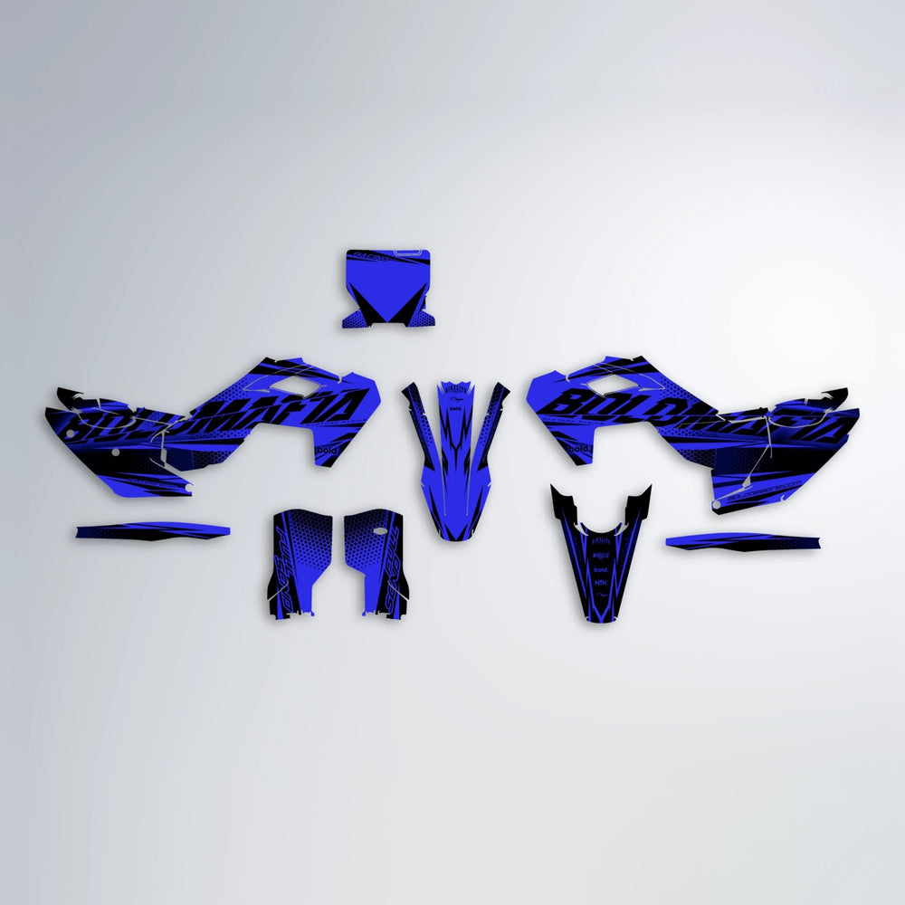 NIGHTFLARE Husqvarna FE/TE graphics kit parts layout in Blue