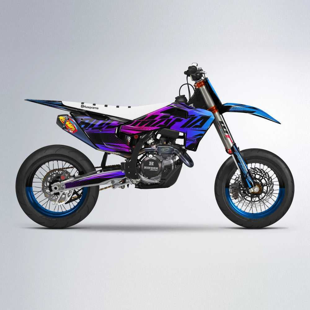 NIGHTFLARE Husqvarna FE/TE supermoto graphics kit in Blue Purple Fade