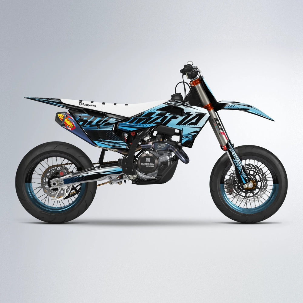 NIGHTFLARE Husqvarna FE/TE supermoto graphics kit in Light Blue & White