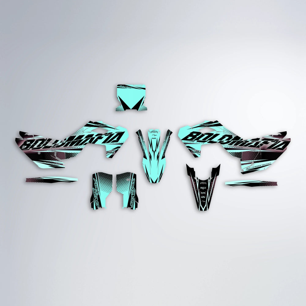 NIGHTFLARE Husqvarna FE/TE graphics kit parts layout in Mint
