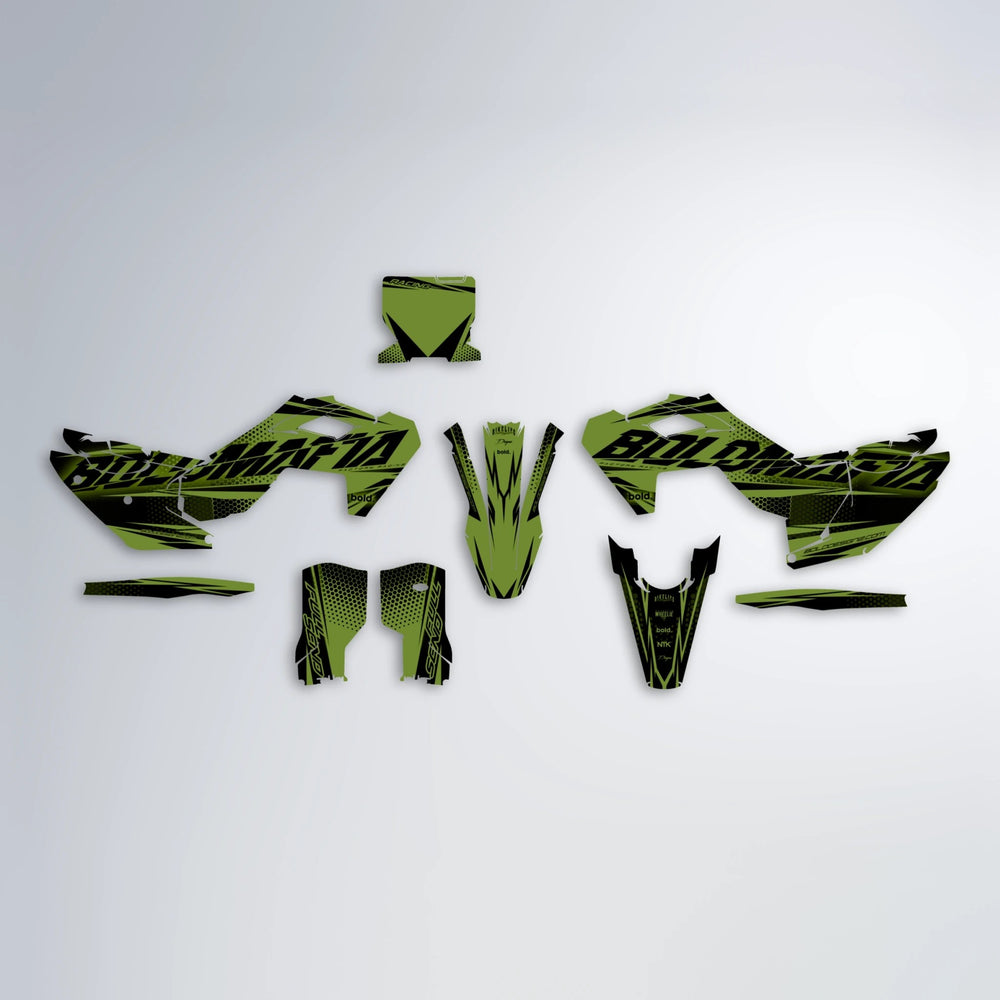 NIGHTFLARE Husqvarna FE/TE graphics kit parts layout in Olive