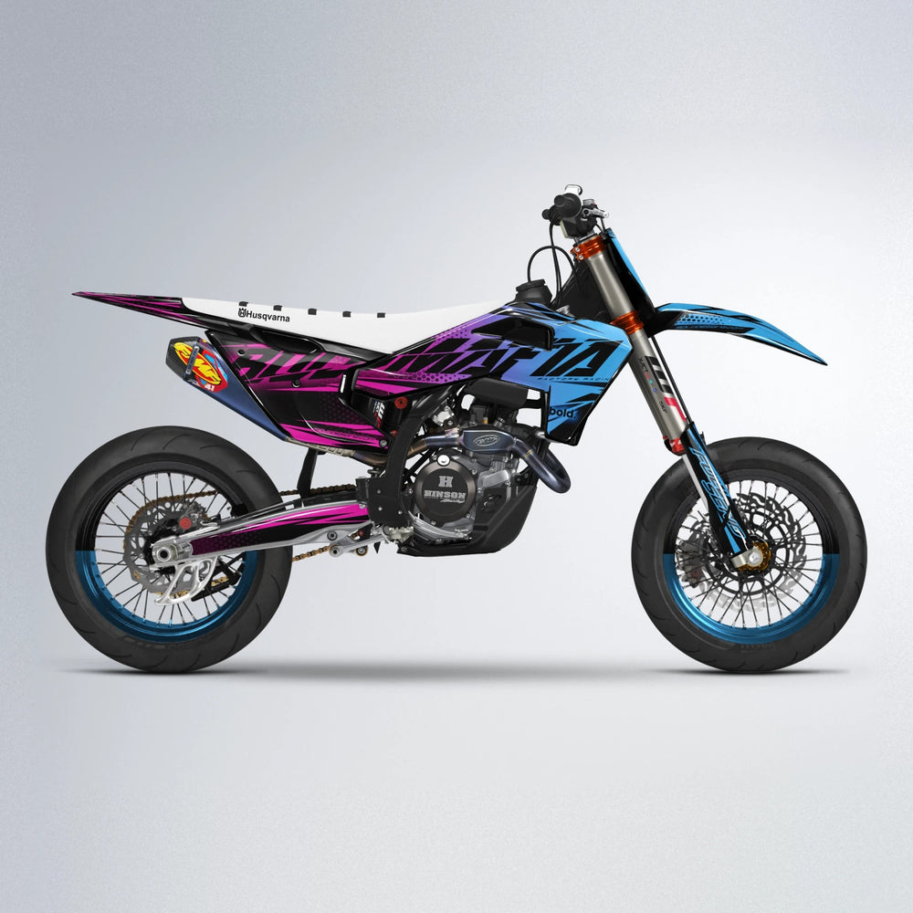 NIGHTFLARE Husqvarna FE/TE supermoto graphics kit in Pink & Light Blue