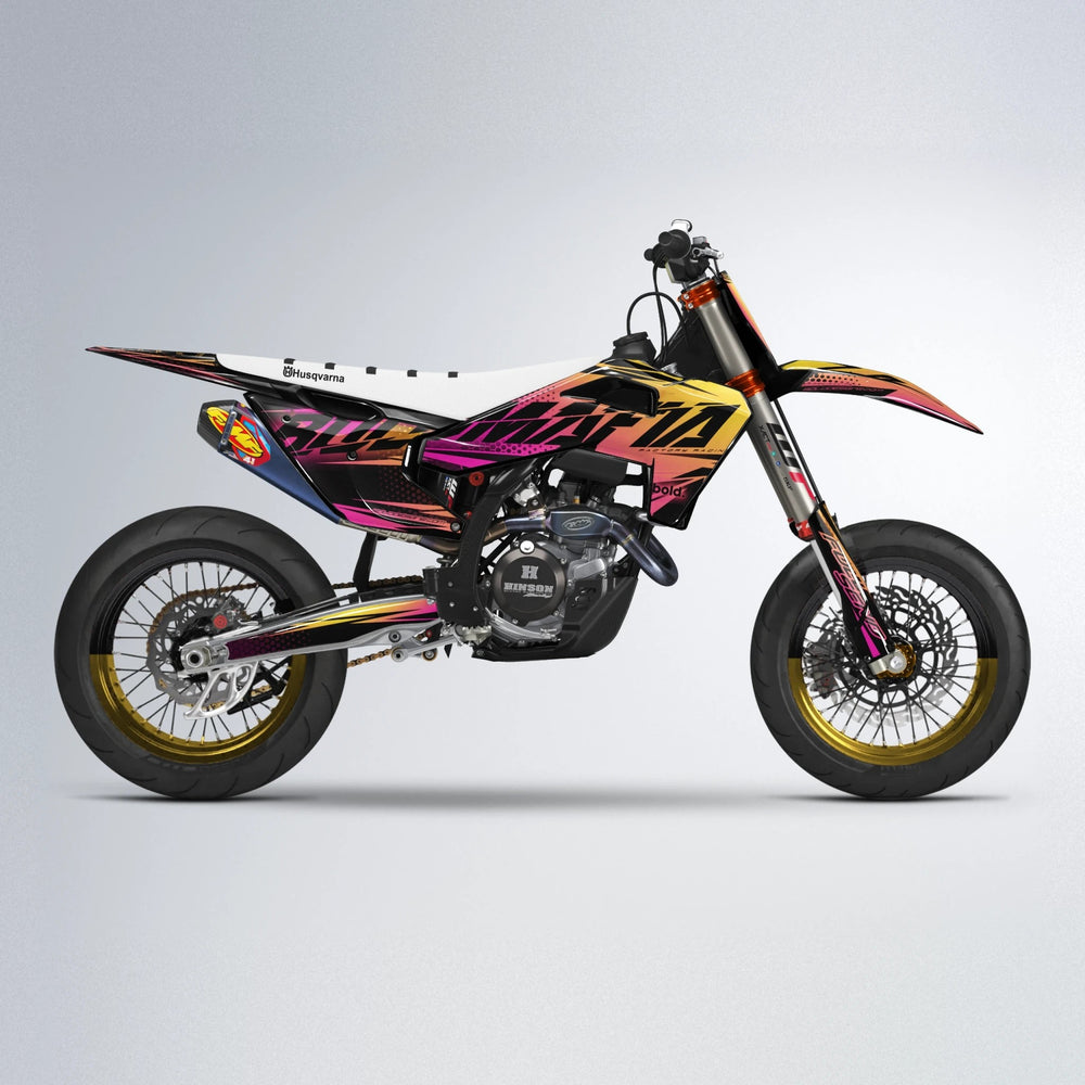 NIGHTFLARE Husqvarna FE/TE supermoto graphics kit in Pink & Yellow