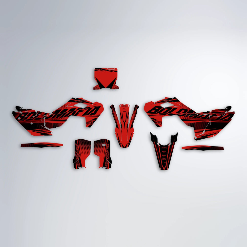 NIGHTFLARE Husqvarna FE/TE graphics kit parts layout in Red