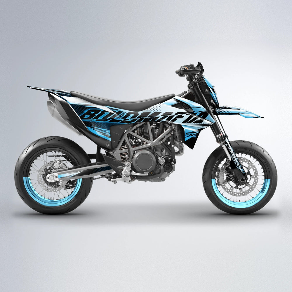 NIGHTFLARE KTM SMC 690 supermoto graphics kit in Light Blue & White
