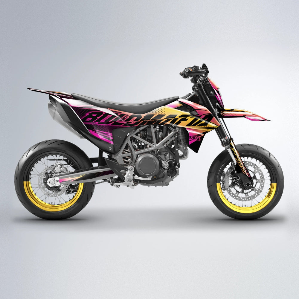 NIGHTFLARE KTM SMC 690 supermoto graphics kit in Pink & Yellow