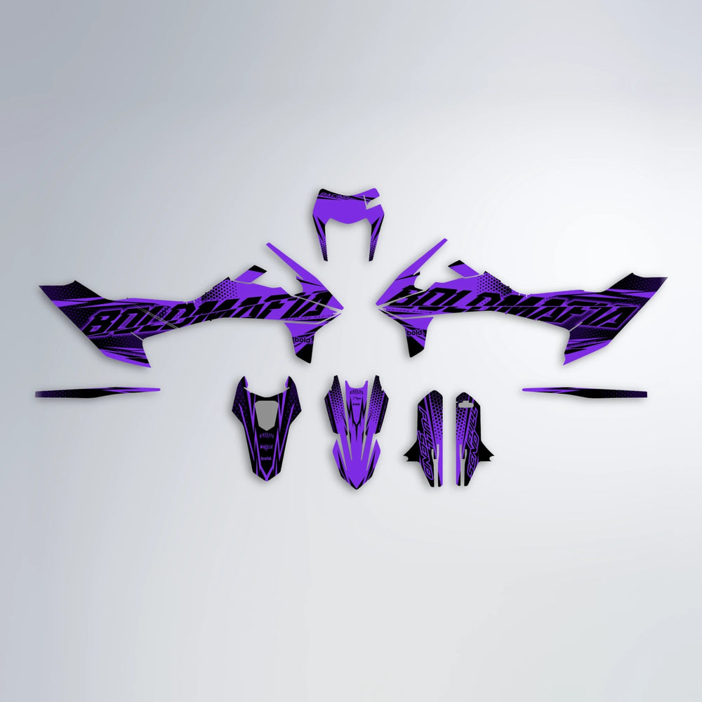 NIGHTFLARE KTM SMC 690 graphics kit parts layout in Purple