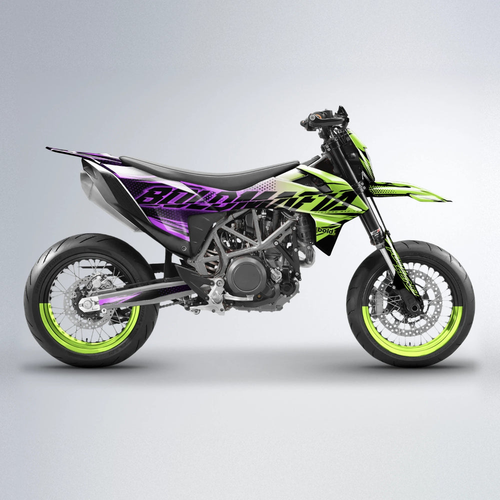 NIGHTFLARE KTM SMC 690 supermoto graphics kit in Purple & Yellow