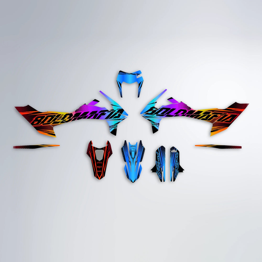 NIGHTFLARE KTM SMC 690 graphics kit parts layout in Sunset Fade