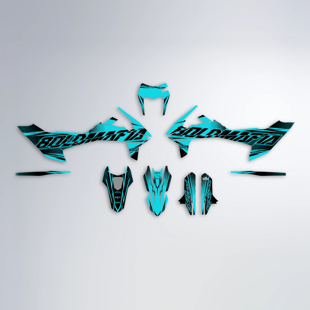 NIGHTFLARE KTM SMC 690 graphics kit parts layout in Teal