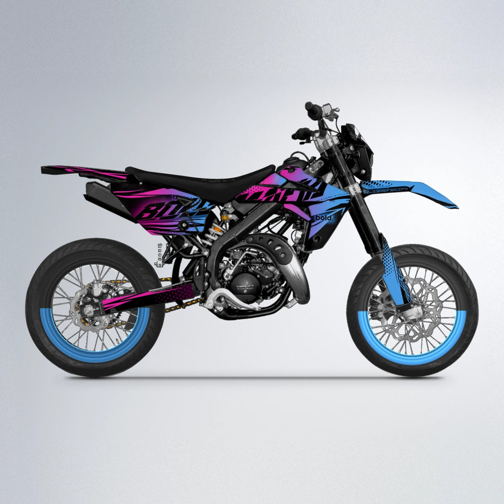 NIGHTFLARE Rieju MRT supermoto graphics kit in Pink & Light Blue
