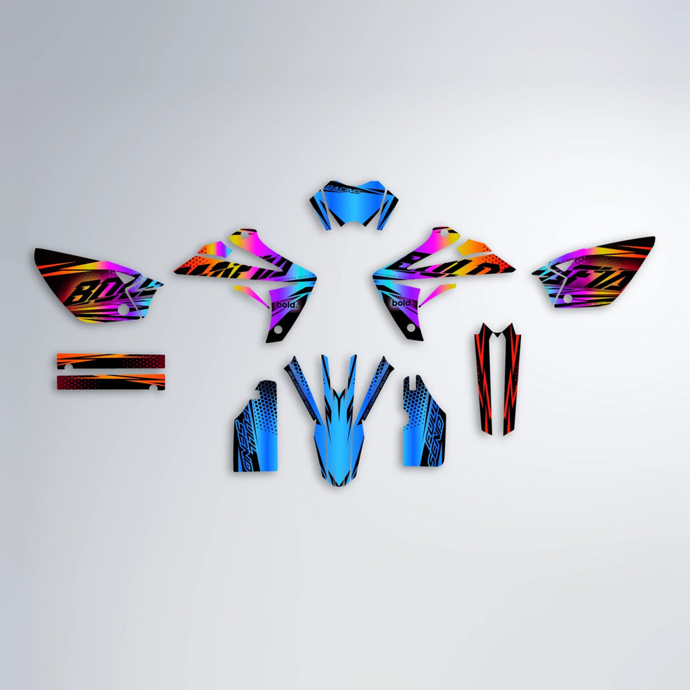 NIGHTFLARE Rieju MRT graphics kit parts layout in Sunset Fade