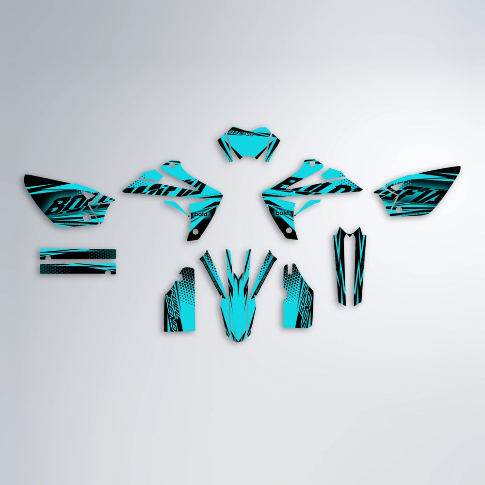 NIGHTFLARE Rieju MRT graphics kit parts layout in Teal