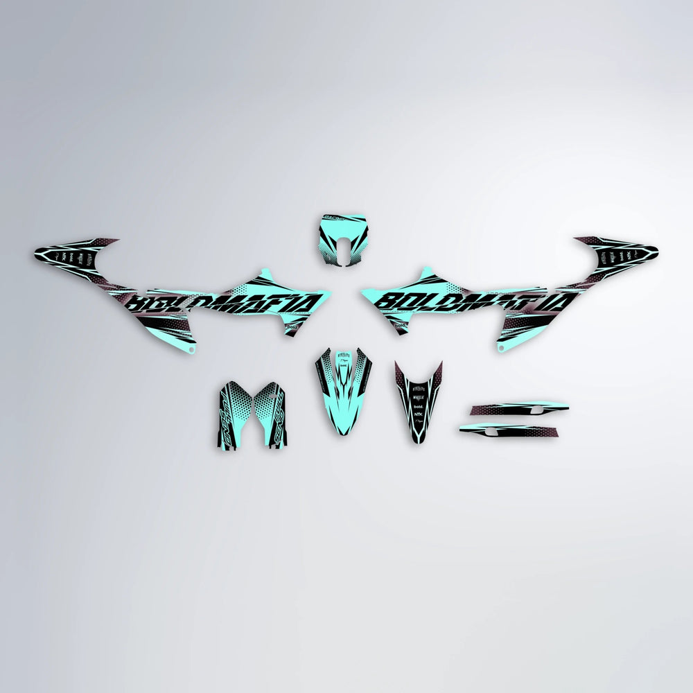 NIGHTFLARE Stark Varg MX graphics kit parts layout in Mint
