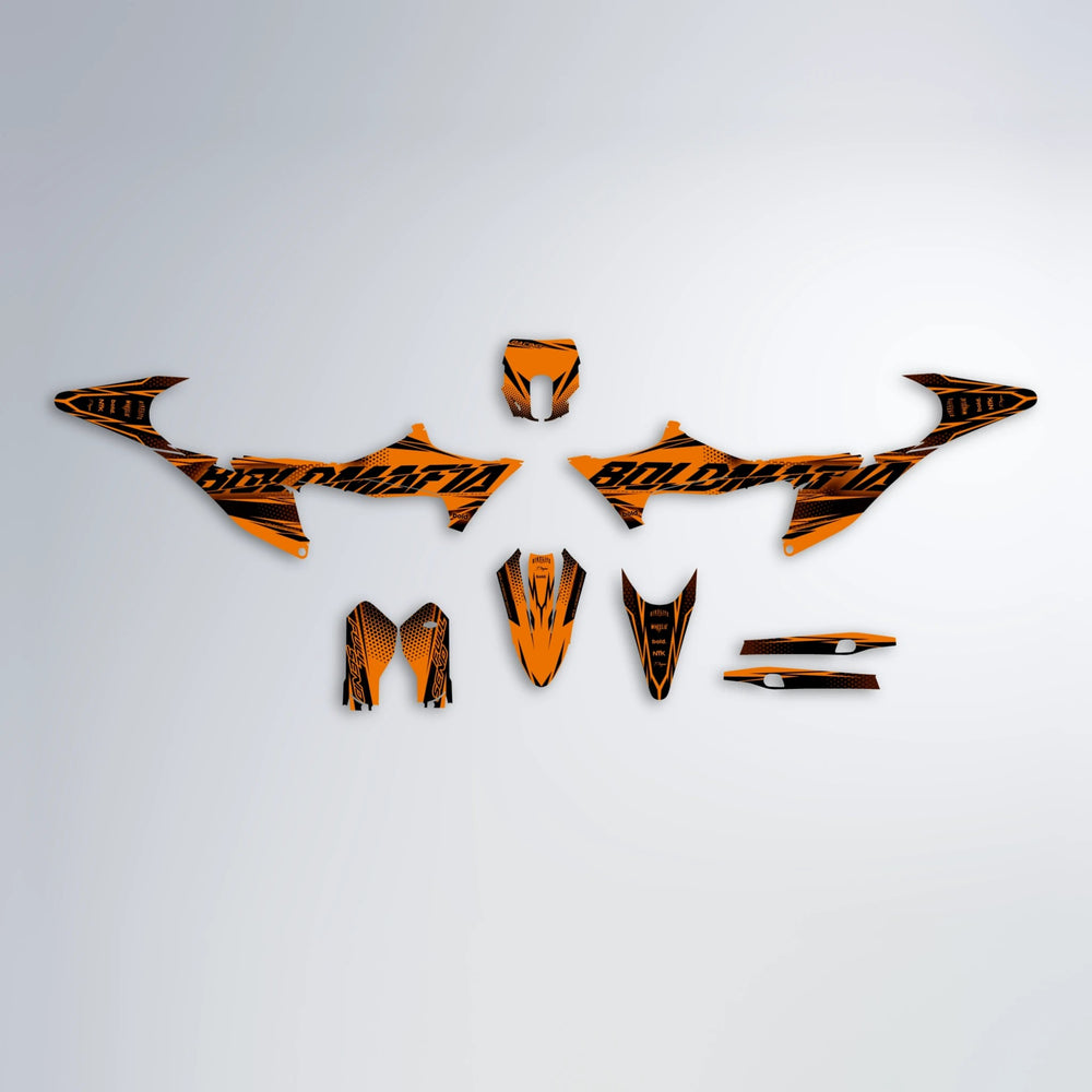 NIGHTFLARE Stark Varg MX graphics kit parts layout in Orange