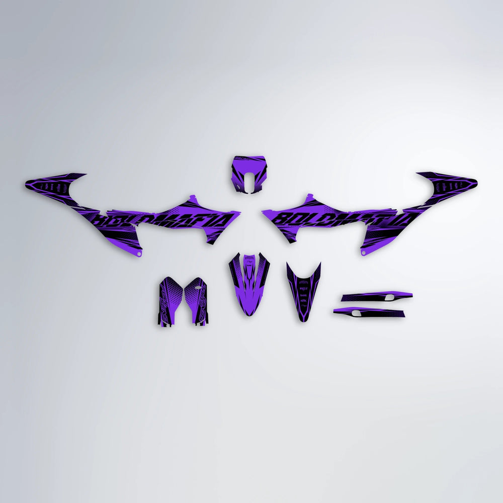 NIGHTFLARE Stark Varg MX graphics kit parts layout in Purple