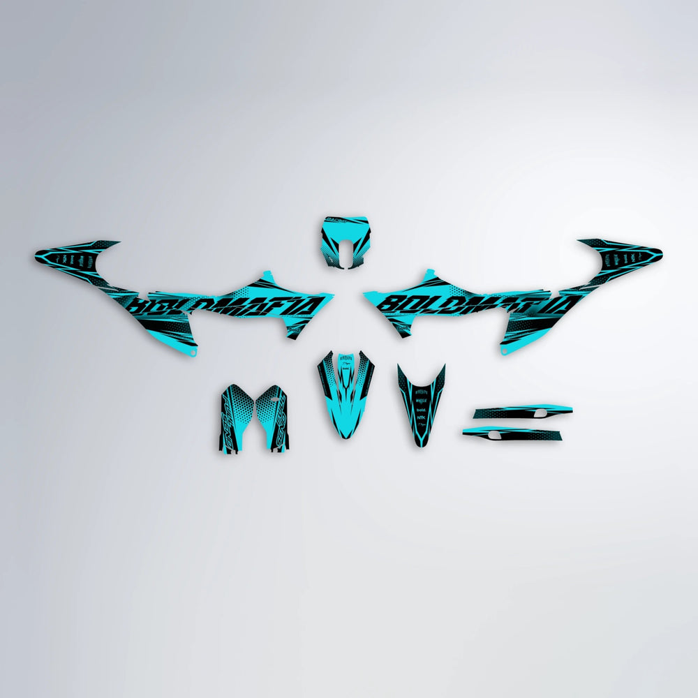 NIGHTFLARE Stark Varg MX graphics kit parts layout in Teal
