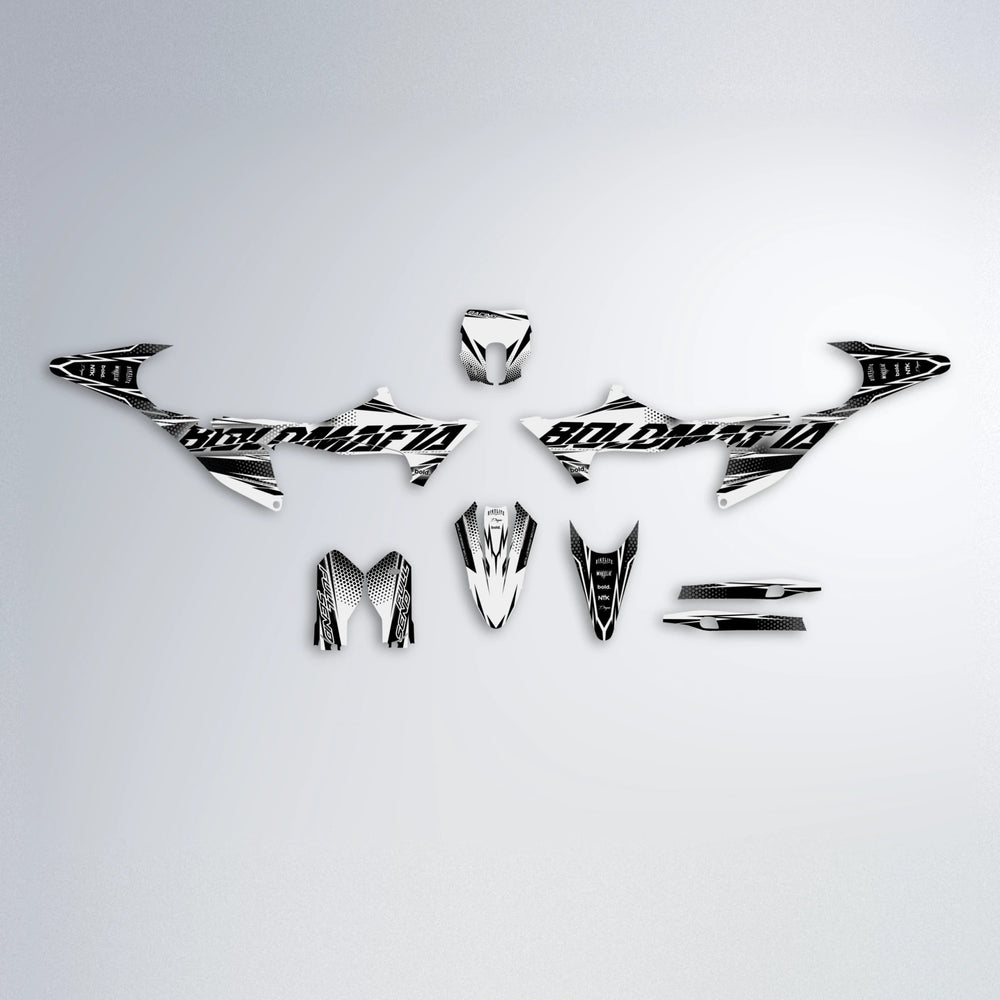 NIGHTFLARE Stark Varg MX graphics kit parts layout in White