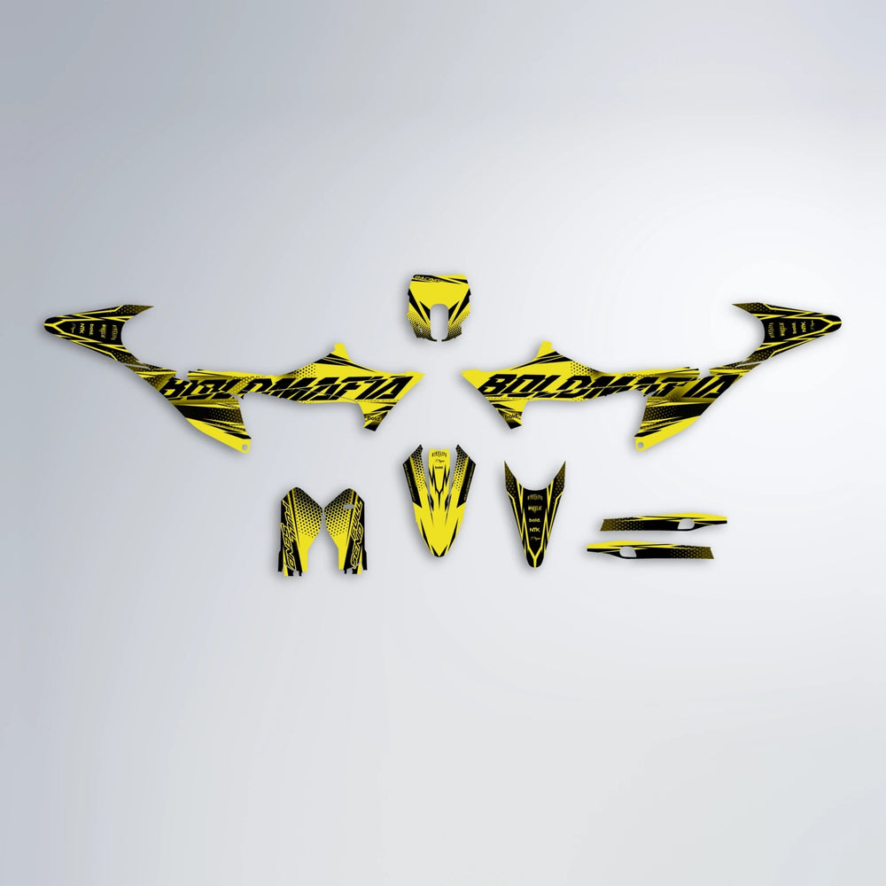 NIGHTFLARE Stark Varg MX graphics kit parts layout in Yellow