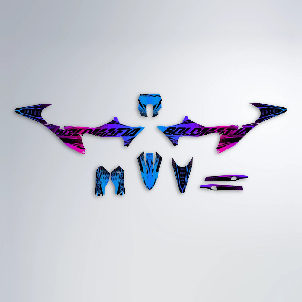 NIGHTFLARE Stark Varg SM graphics kit parts layout in Blue Purple Fade