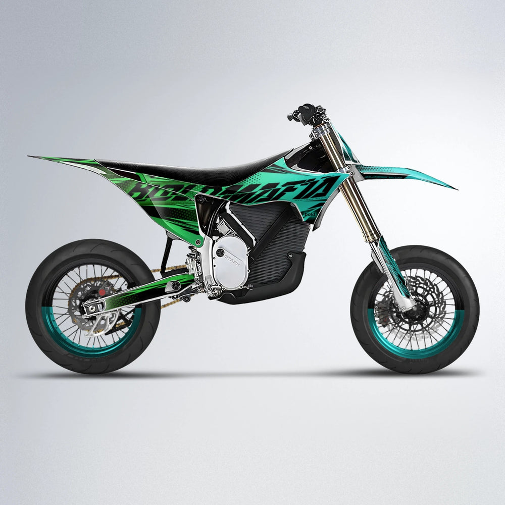 NIGHTFLARE Stark Varg SM supermoto graphics kit in Cyan & Green