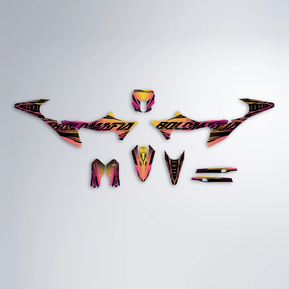 NIGHTFLARE Stark Varg SM graphics kit parts layout in Pink & Yellow