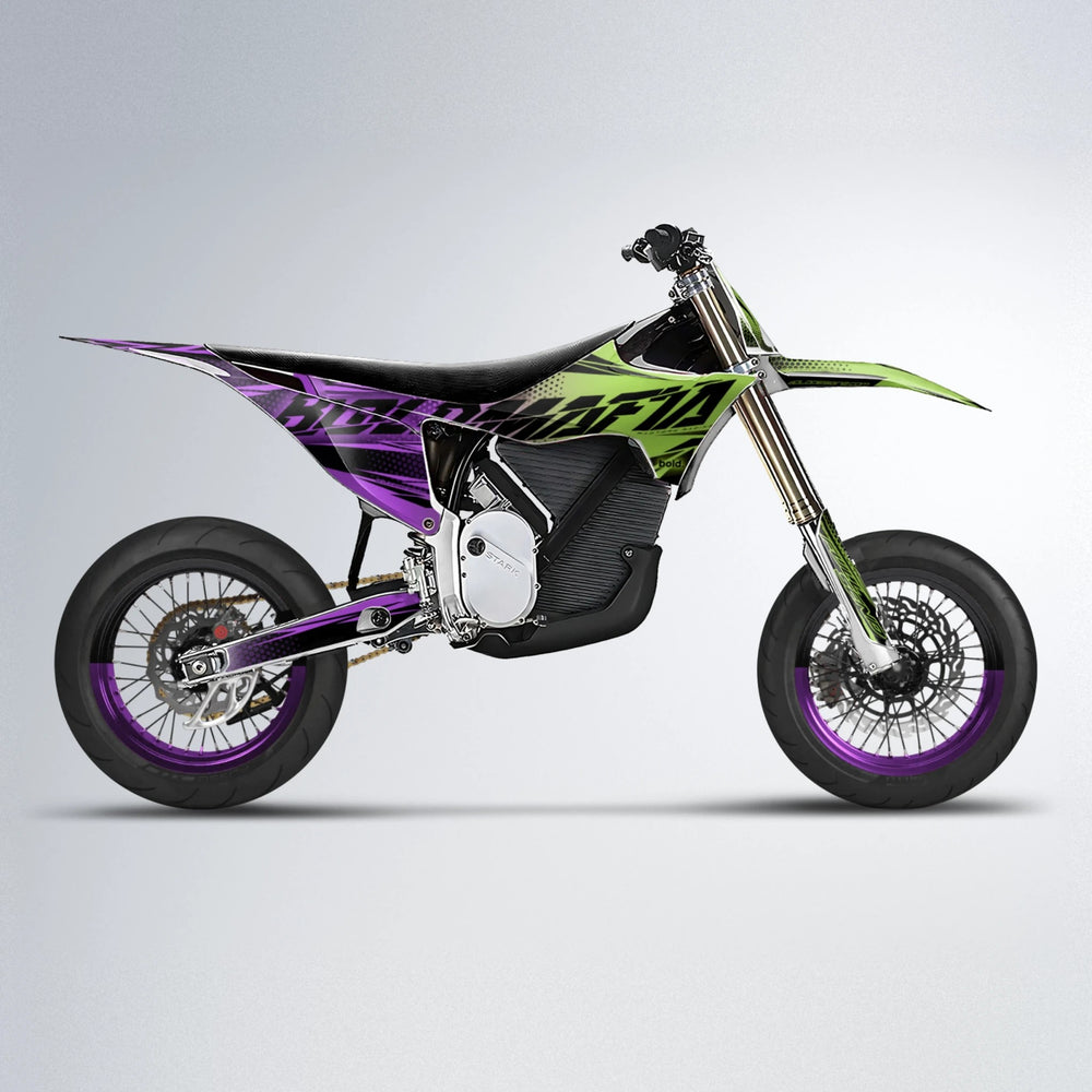 NIGHTFLARE Stark Varg SM supermoto graphics kit in Purple & Yellow