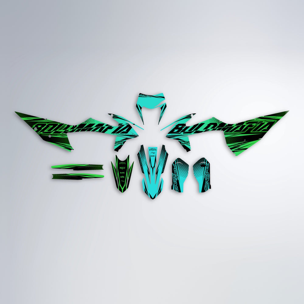 NIGHTFLARE graphics kit parts layout in Cyan & Green