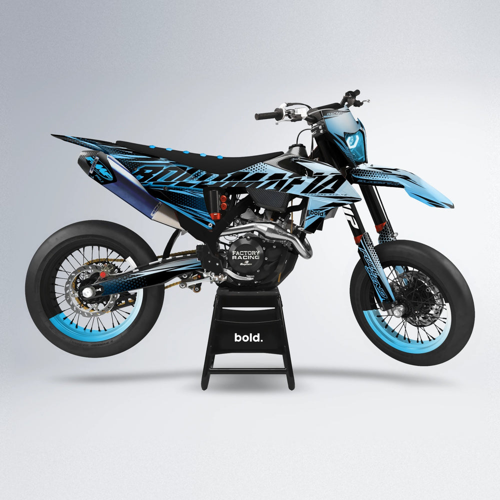 NIGHTFLARE supermoto graphics kit in Light Blue & White