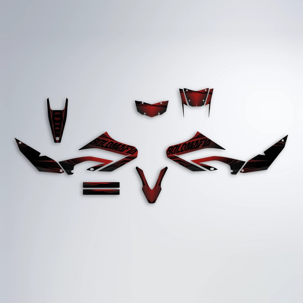 NIGHTFLARE Yamaha WR 125X graphics kit parts layout in Black & Red