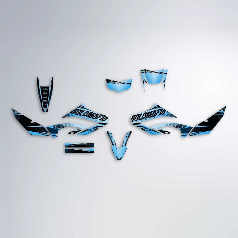 NIGHTFLARE Yamaha WR 125X graphics kit parts layout in Light Blue & White