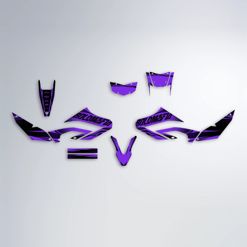 NIGHTFLARE Yamaha WR 125X graphics kit parts layout in Purple