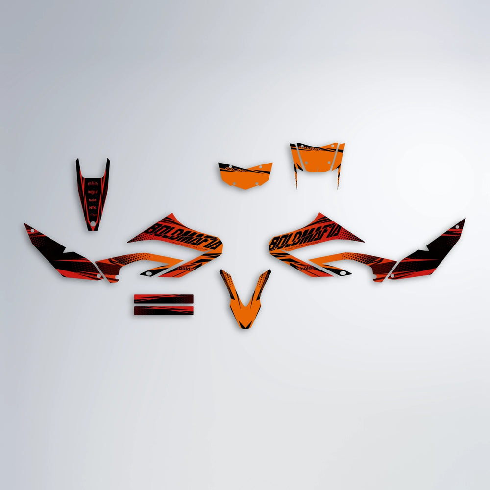 NIGHTFLARE Yamaha WR 125X graphics kit parts layout in Red & Orange