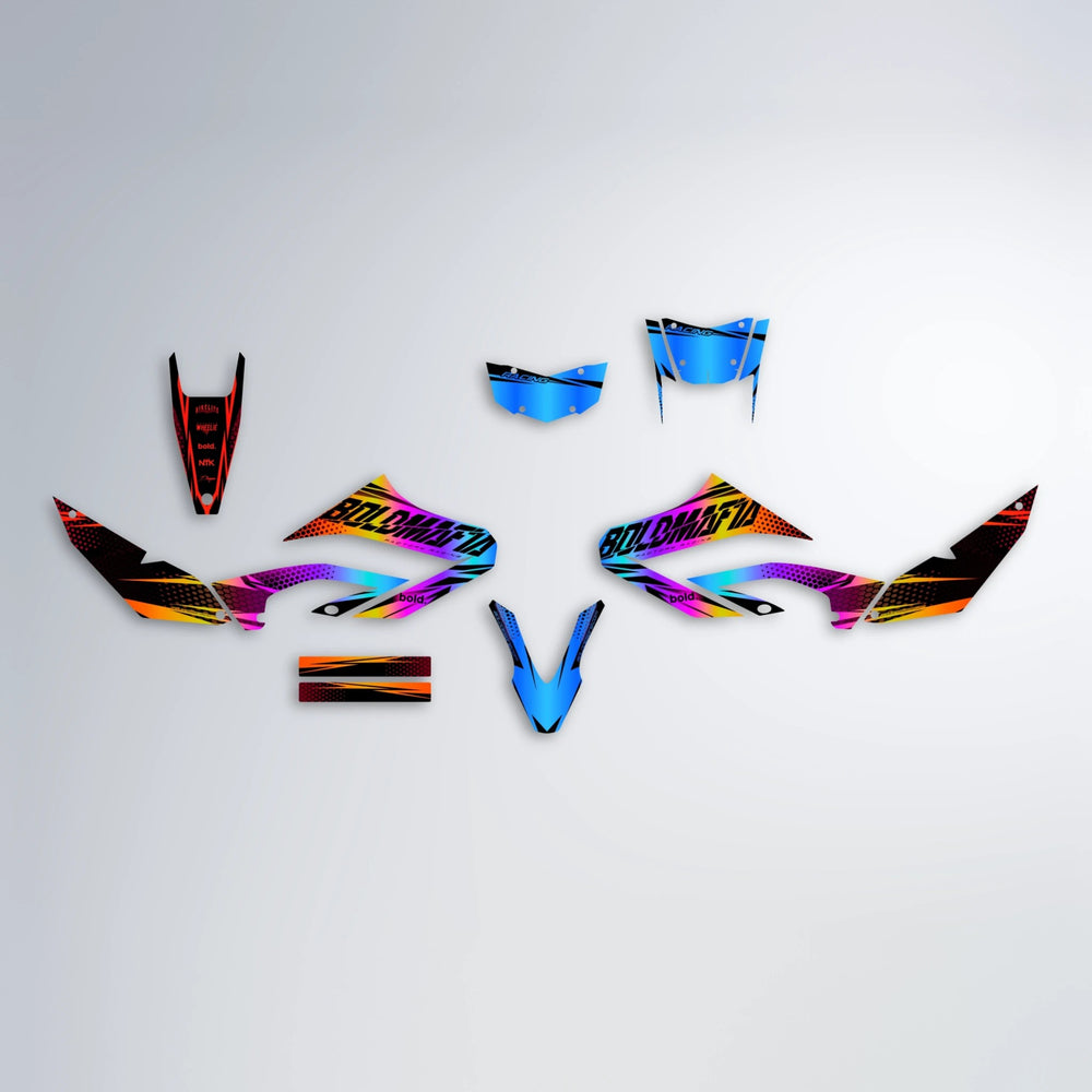 NIGHTFLARE Yamaha WR 125X graphics kit parts layout in Sunset Fade