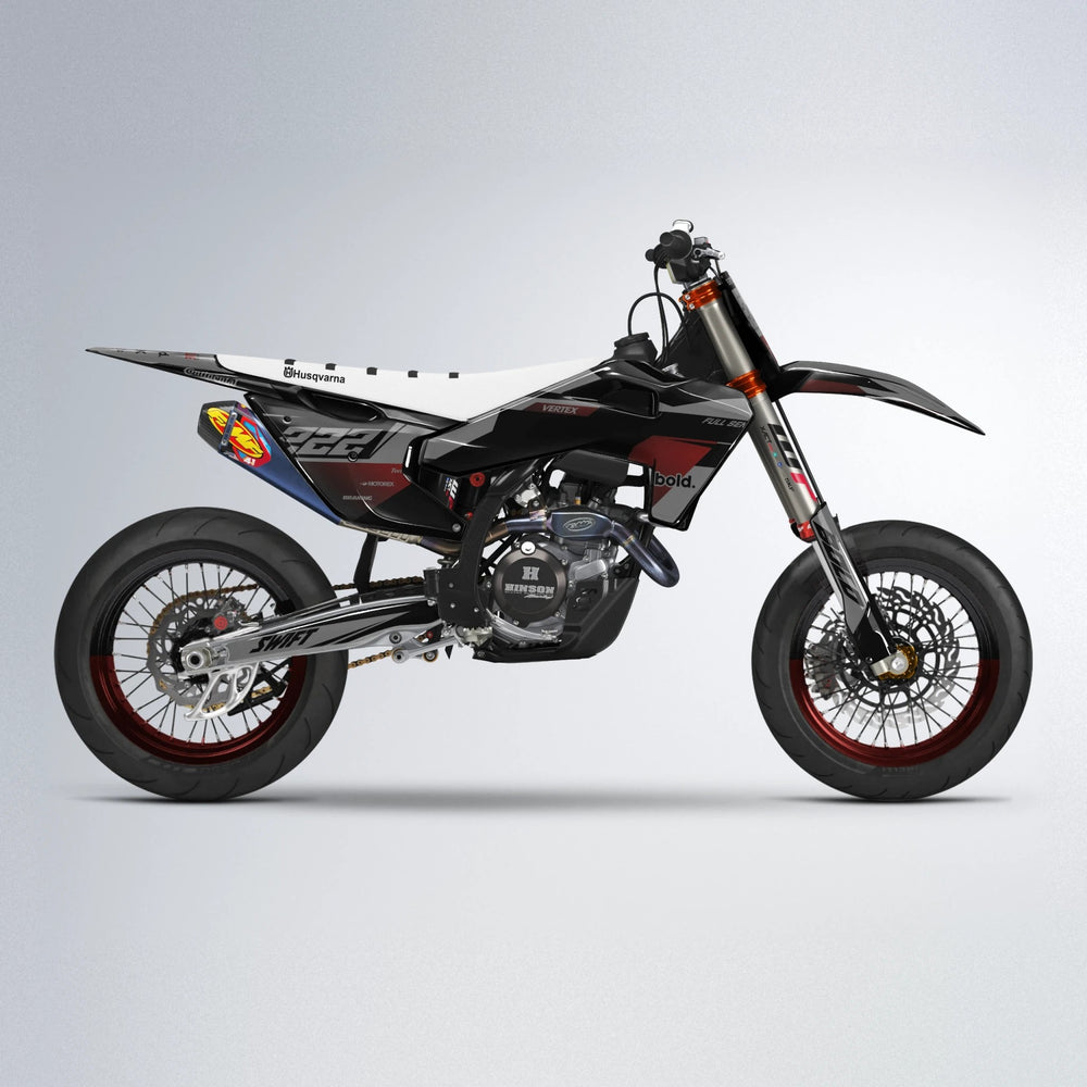 NOMAD Husqvarna FE/TE supermoto graphics kit in Black & Red