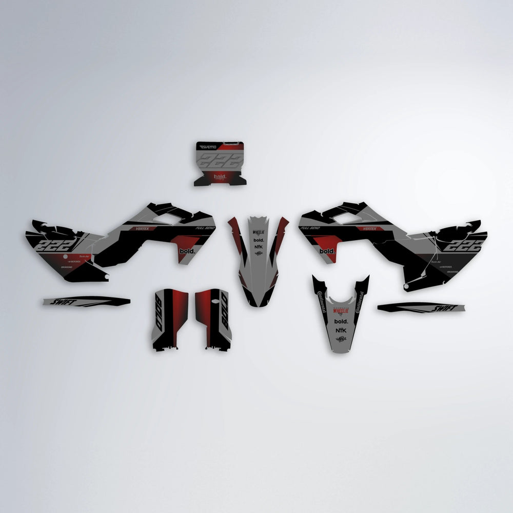 NOMAD Husqvarna FE/TE graphics kit parts layout in Black & Red