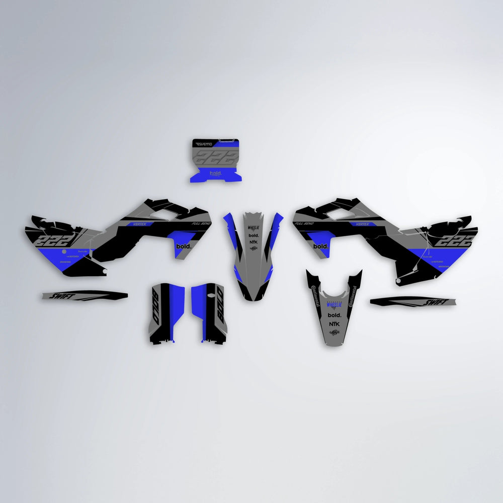 NOMAD Husqvarna FE/TE graphics kit parts layout in Blue