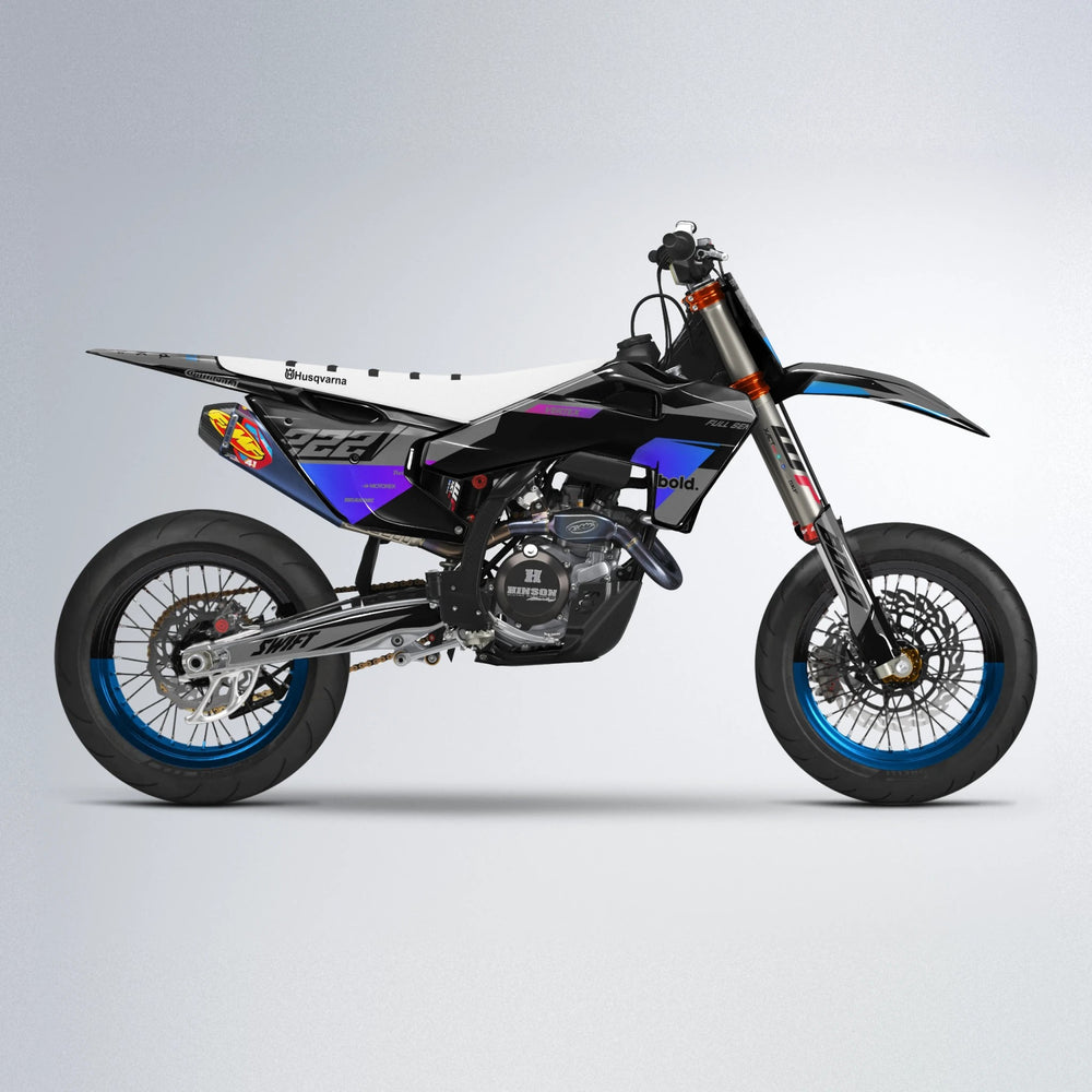 NOMAD Husqvarna FE/TE supermoto graphics kit in Blue Purple Fade