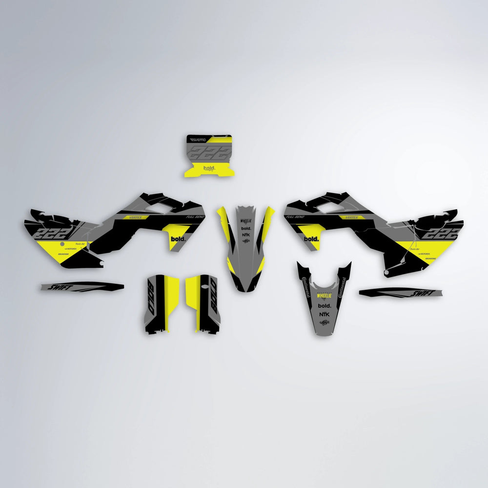 NOMAD Husqvarna FE/TE graphics kit parts layout in Custom Colour
