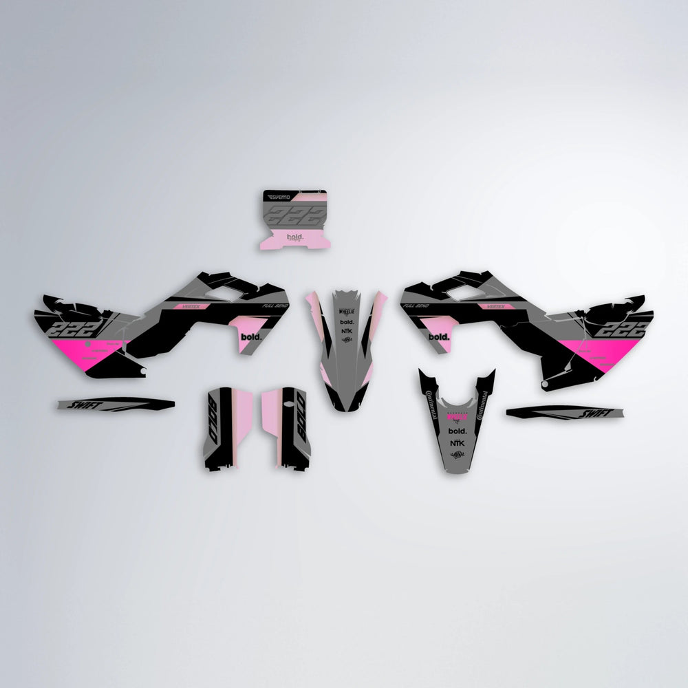 NOMAD Husqvarna FE/TE graphics kit parts layout in Flamingo