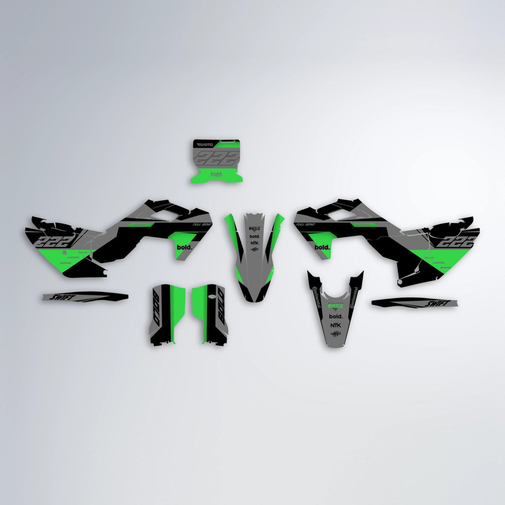 NOMAD Husqvarna FE/TE graphics kit parts layout in Green