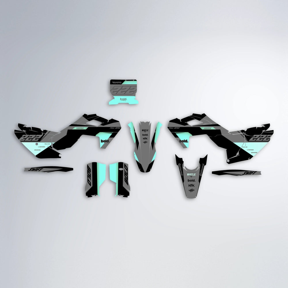NOMAD Husqvarna FE/TE graphics kit parts layout in Mint
