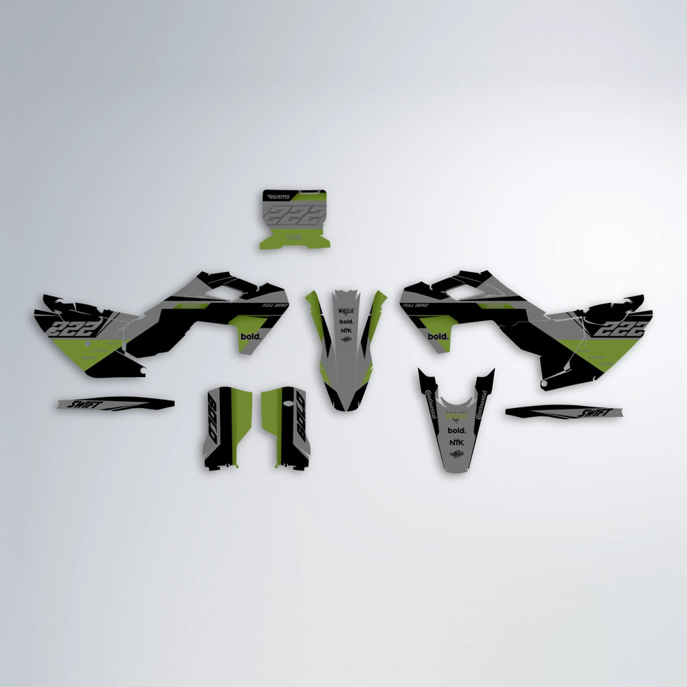 NOMAD Husqvarna FE/TE graphics kit parts layout in Olive